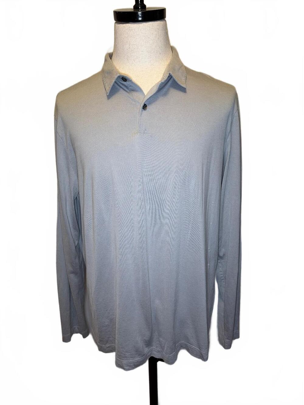 Theory XL Light Gray Long Sleeve Polo Shirt Minimalist Quiet Luxury Smart Casual